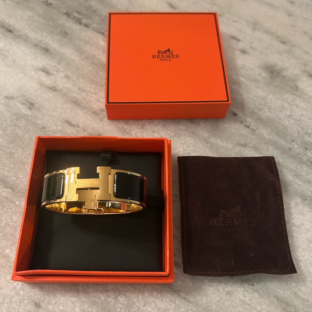 Hermes Black and Gold Wide Clic Clac H Bracelet